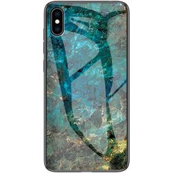 Mobigear Marble Glass iPhone XS Hoesje Gehard Glas Backcover - Emerald