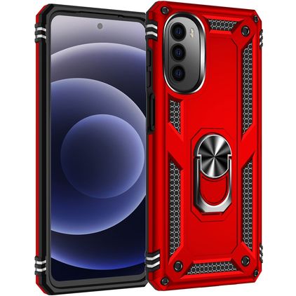 Mobigear Armor Ring Motorola Moto G52 Hoesje Hardcase Backcover Shockproof met Ringhouder - Rood