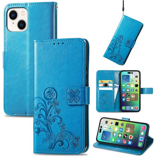 Mobigear Clover iPhone 15 Hoesje Bookcase Portemonnee - Blauw