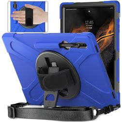 Mobigear SureGrip XGuard Samsung Galaxy Tab S8 Ultra Hoes Hard Kunststof,Siliconen Backcover + Stylus Houder + Schouderband + Standaard - Blauw