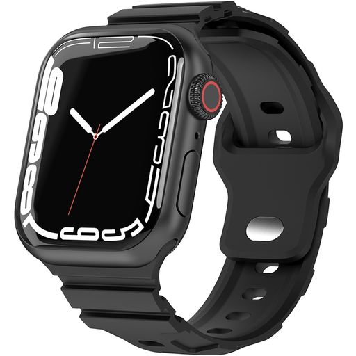 Mobigear Sport Armor Siliconen Apple Watch Bandje Druksluiting - 42/41/40/38 mm - Zwart