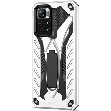 Mobigear Armor Stand Xiaomi Redmi Note 11T Hoesje Hardcase Backcover Shockproof met Standaard - Zilver