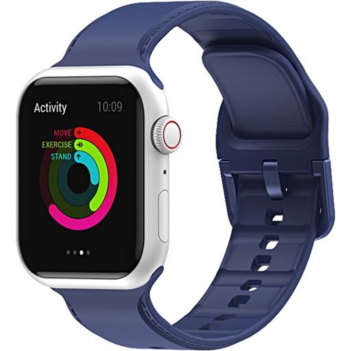 Mobigear Dashed Siliconen Apple Watch Bandje Gespsluiting - 42/41/40/38 mm - Donkerblauw