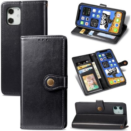 Mobigear Snap Button iPhone 12 Pro Max Hoesje Bookcase Portemonnee - Zwart