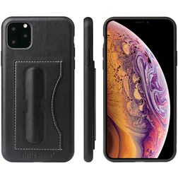 Fierre Shann Card Pocket iPhone 11 Pro Max Hoesje Backcover met Pasjeshouder en Standaard - Zwart