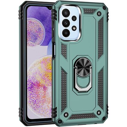 Mobigear Armor Ring Samsung Galaxy A23 Hoesje Hardcase Backcover Shockproof met Ringhouder - Groen