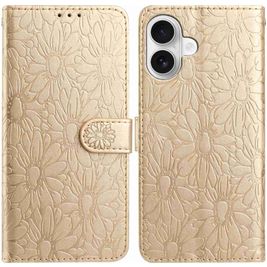 Mobigear Flowers iPhone 17 Hoesje Bookcase Portemonnee - Goud