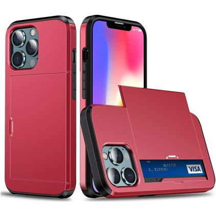 Mobigear Card iPhone 13 Mini Hoesje Hardcase Backcover Shockproof met Pasjeshouder - Rood