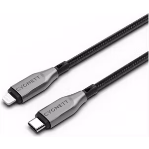Cygnett Armoured USB-C naar Apple Lightning Kabel MFI 0.6 Meter - Zwart