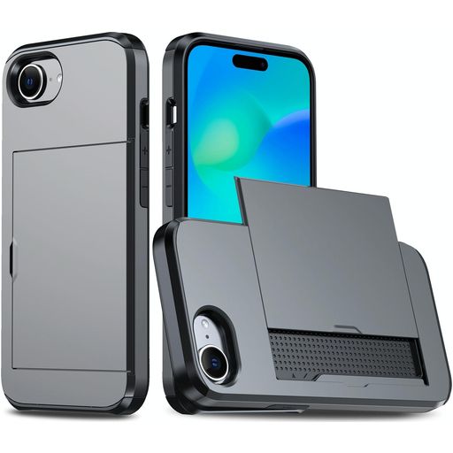 Mobigear Card iPhone 16e Hoesje Hardcase Backcover Shockproof met Pasjeshouder - Grijs