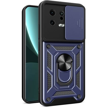 Mobigear Armor Ring Cam Slide Xiaomi 13 Hoesje Hardcase Backcover Shockproof met Ringhouder en Camera Slider - Blauw