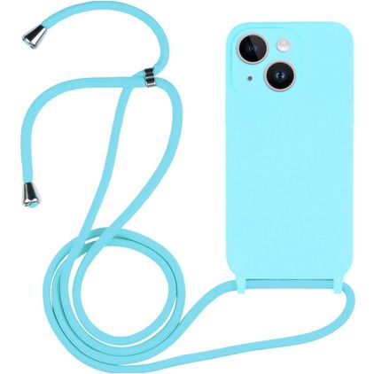 Mobigear Lanyard iPhone 14 Plus Siliconen Hoesje met koord - Blauw