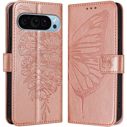 Mobigear Butterfly Google Pixel 9 Pro XL Hoesje Bookcase Portemonnee - Roségoud