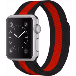 Mobigear Color Loop Milanese Apple Watch Bandje Magneetsluiting - 49/46/45/44 mm - Zwart / Rood