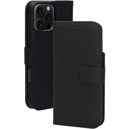 Mobiparts iPhone 16 Pro Max MagSafe Hoesje Echt Leer Uitneembare 2in1 Bookcase Portemonnee - Zwart