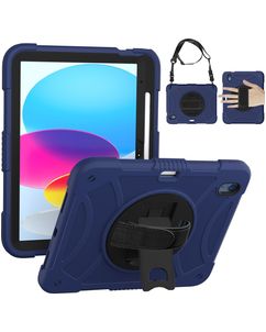 Mobigear SureGrip iPad 11 (2025) Hoes Hard Kunststof,Siliconen Backcover + Stylus Houder + Schouderband + Standaard - Zwart / Blauw