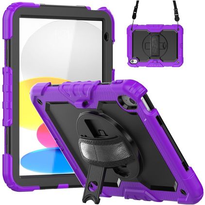 Mobigear SureGrip Xtreme iPad 11 (2025) Hoes Hard Kunststof,Siliconen Backcover + Schouderband + Standaard - Paars