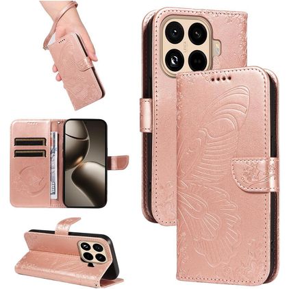 Mobigear Butterfly Xiaomi 15T Pro Hoesje Bookcase Portemonnee - Roségoud