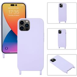 Mobigear Lanyard iPhone 14 Pro Max Siliconen Hoesje met koord - Paars
