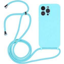 Mobigear Lanyard iPhone 14 Pro Max Siliconen Hoesje met koord - Blauw