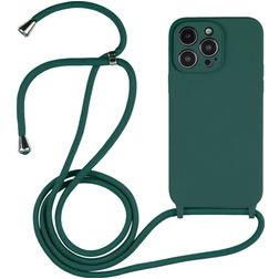 Mobigear Lanyard iPhone 14 Pro Max Siliconen Hoesje met koord - Donkergroen