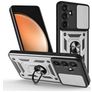 Mobigear Armor Ring Cam Slide Samsung Galaxy S25 FE Hoesje Hardcase Backcover Shockproof met Ringhouder en Camera Slider - Zilver