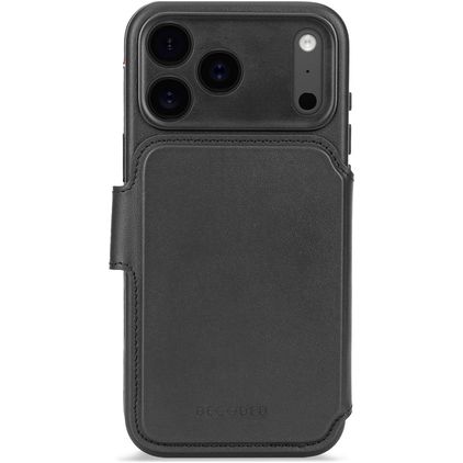 Decoded Detachable Wallet iPhone 17 Pro MagSafe Hoesje Echt Leer Uitneembare 2in1 Bookcase Portemonnee - Zwart