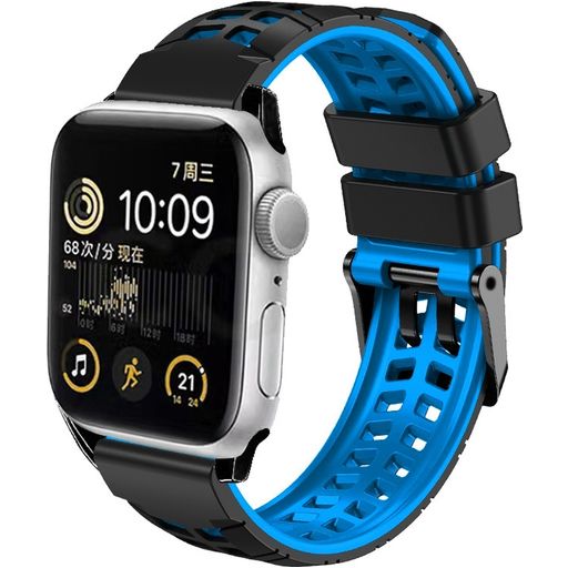 Mobigear Aero Armor Siliconen Apple Watch Bandje Gespsluiting - 42/41/40/38 mm - Zwart / Blauw