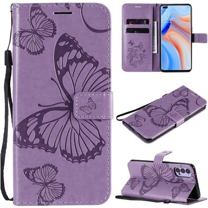 Mobigear Butterfly OPPO Reno 4 Hoesje Bookcase Portemonnee - Paars