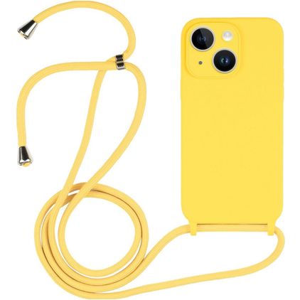 Mobigear Lanyard iPhone 14 Siliconen Hoesje met koord - Geel