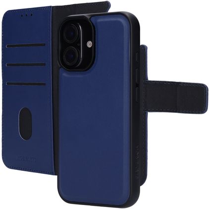 Mobiparts iPhone 16 MagSafe Hoesje Echt Leer Uitneembare 2in1 Bookcase Portemonnee - Blauw