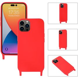 Mobigear Lanyard iPhone 14 Pro Max Siliconen Hoesje met koord - Rood Mobigear Lanyard iPhone 14 Pro Max Siliconen Hoesje met koord - Rood