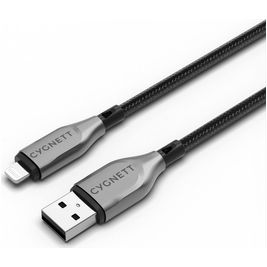 Cygnett Armoured USB-A naar Apple Lightning Kabel MFI 1 Meter - Zwart
