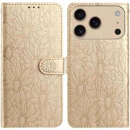 Mobigear Flowers iPhone 17 Pro Hoesje Bookcase Portemonnee - Goud