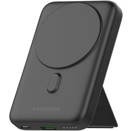 Mobilize Magnetic Wireless Stand Dual USB / USB-C Powerbank 10.000 mAh Power Delivery 15W - MagSafe Compatible - Zwart