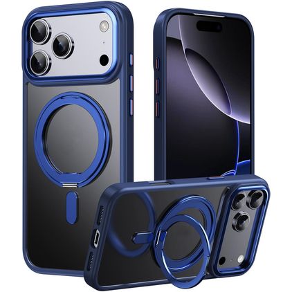 Mobigear Frosted Mag iPhone 17 Pro Max MagSafe Hoesje Hardcase Backcover met Standaard - Blauw