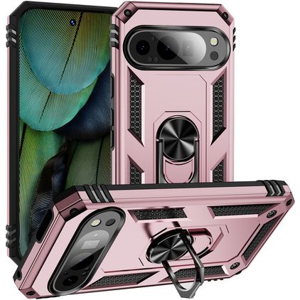 Mobigear Armor Ring Google Pixel 9 Hoesje Hardcase Backcover Shockproof met Ringhouder - Roségoud