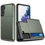 Mobigear Card Samsung Galaxy S21 Hoesje Hardcase Backcover Shockproof met Pasjeshouder - Legergroen