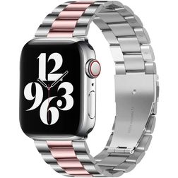 Mobigear Antwerp Stalen Apple Watch Bandje Vouwsluiting - 49/46/45/44 mm - Roze / Zilver