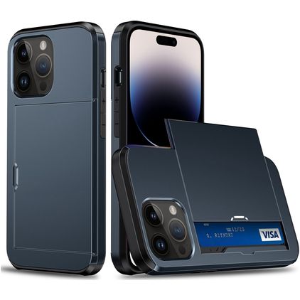 Mobigear Card iPhone 15 Pro Hoesje Hardcase Backcover Shockproof met Pasjeshouder - Donkerblauw