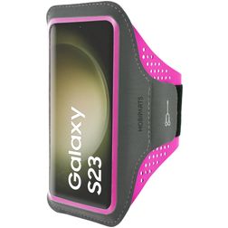 Mobiparts Comfort Fit Telefoonhouder Hardlopen Samsung Galaxy S23 Sport Hoesje Neopreen Sportarmband - Neon Pink