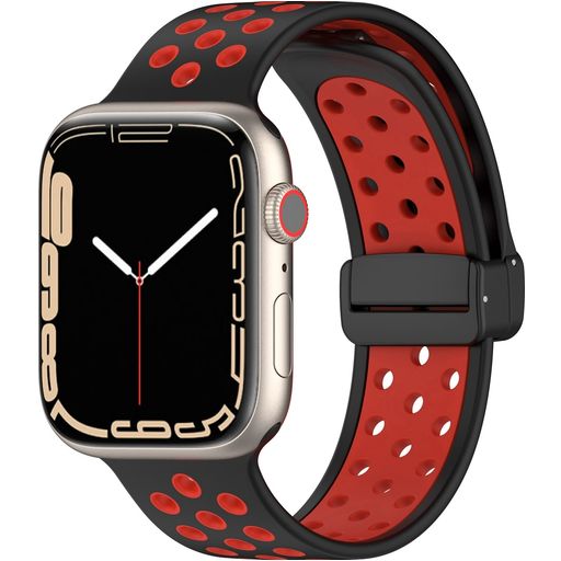 Mobigear Sport Plus Mag Siliconen Apple Watch Bandje Magneetsluiting - 49/46/45/44 mm - Zwart / Bordeaux Rood