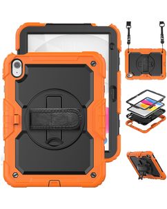 Mobigear SureGrip Xtreme iPad 11 (2025) Hoes Hard Kunststof,Siliconen Backcover + Schouderband + Standaard - Zwart / Oranje