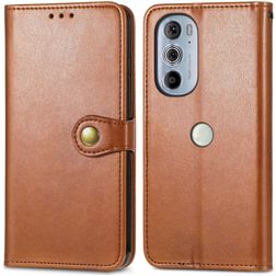 Mobigear Snap Button Motorola Edge 30 Pro Hoesje Bookcase Portemonnee - Bruin