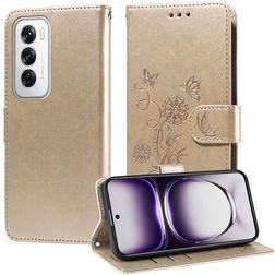 Mobigear Flowers OPPO Reno 12 Pro Hoesje Bookcase Portemonnee - Goud