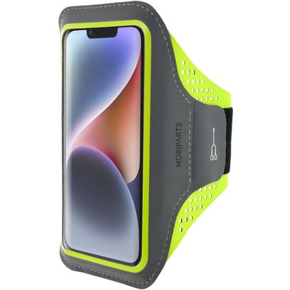 Mobiparts Comfort Fit Telefoonhouder Hardlopen iPhone 14 Sport Hoesje Neopreen Sportarmband - Neon Green