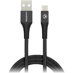 Mobilize Strong Nylon USB-A naar USB-C Kabel 1 Meter - Zwart