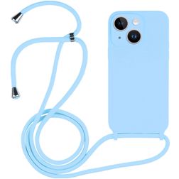 Mobigear Lanyard iPhone 15 Plus Siliconen Hoesje met koord - Blauw