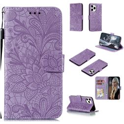 Mobigear Flowers iPhone 12 Hoesje Bookcase Portemonnee - Paars