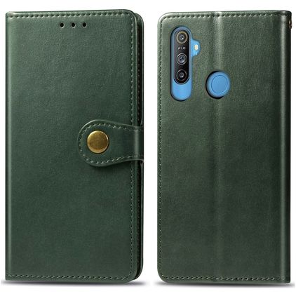 Mobigear Snap Button Realme C3 Hoesje Bookcase Portemonnee - Groen